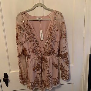 Rose gold sequined romper NWT